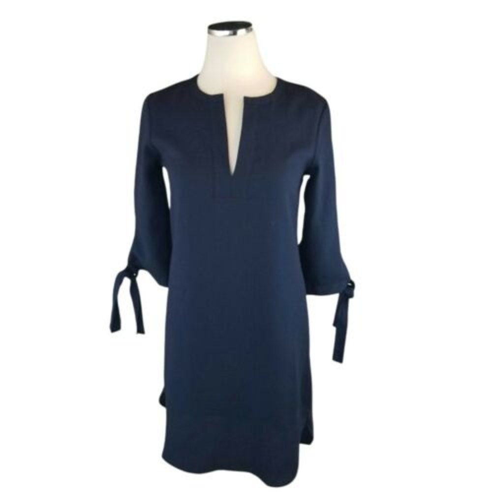 Donna Ricco Casual Navy Blue Knee Length Shirt Dress 3/4 Sleeve SZ 2